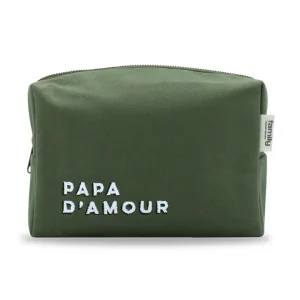 Trousse de toilette brodée PAPA D’AMOUR olive